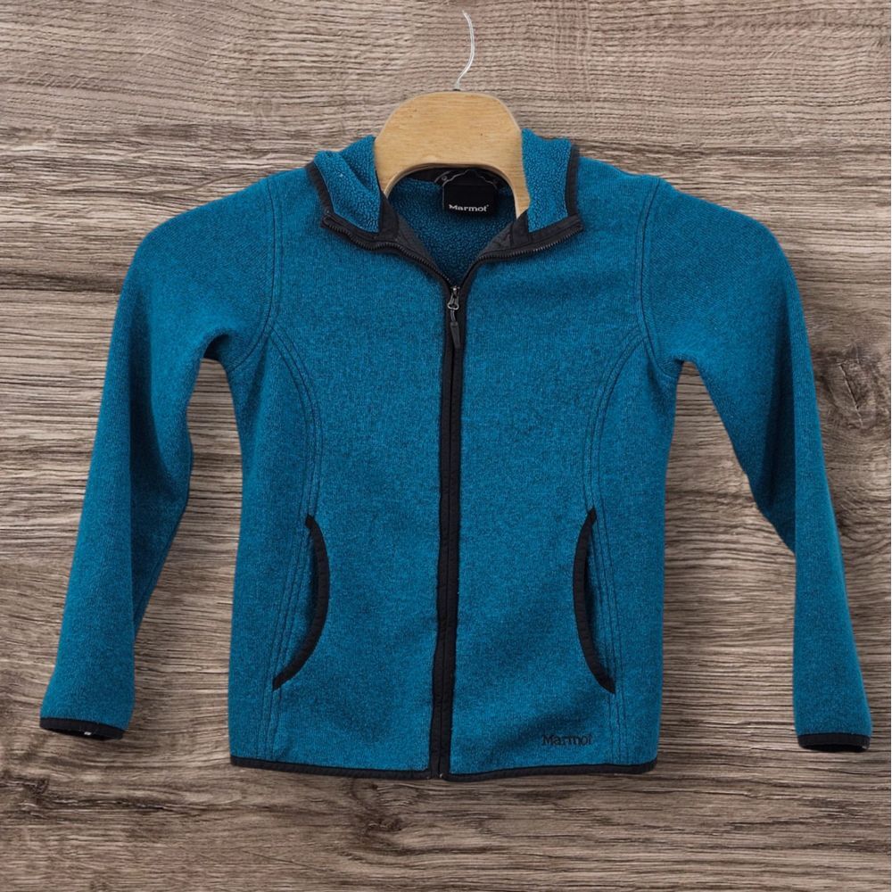 Marmot Fleece Jacket Womens Medium Blue Full‎ Zip Embroidered Long Sleeve Hooded